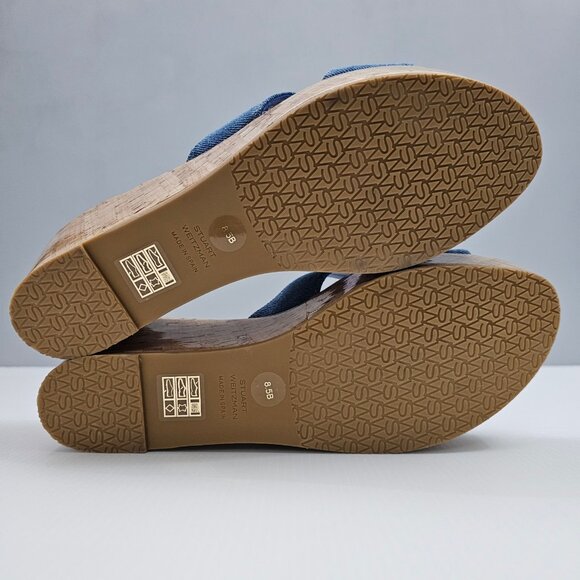 NEW Stuart Weitzman Carmen Midi Sandal Womens 8.5 Denim Cork Platform Wedge - Picture 10 of 12